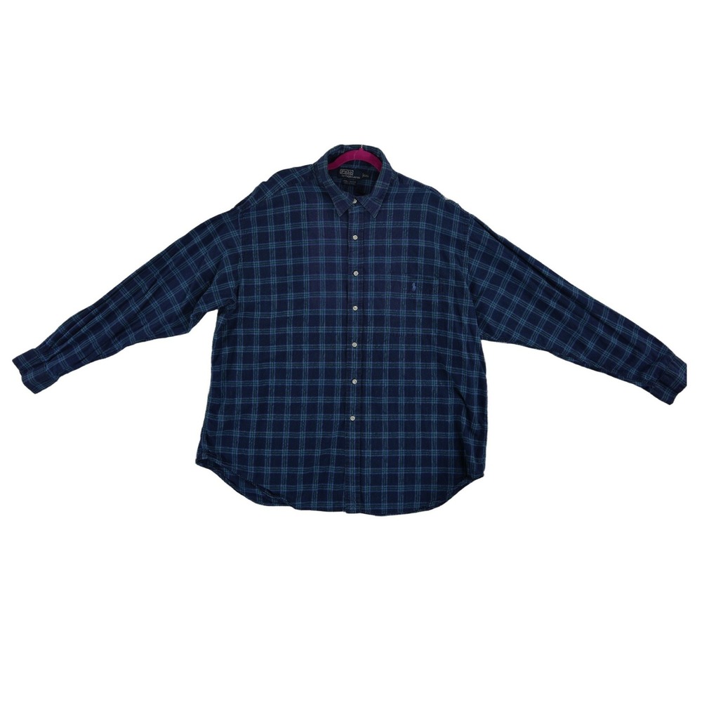 Polo Ralph Lauren Button Shirt Mens Size XXL Blue Plaid 100% Cotton Lowell Sport